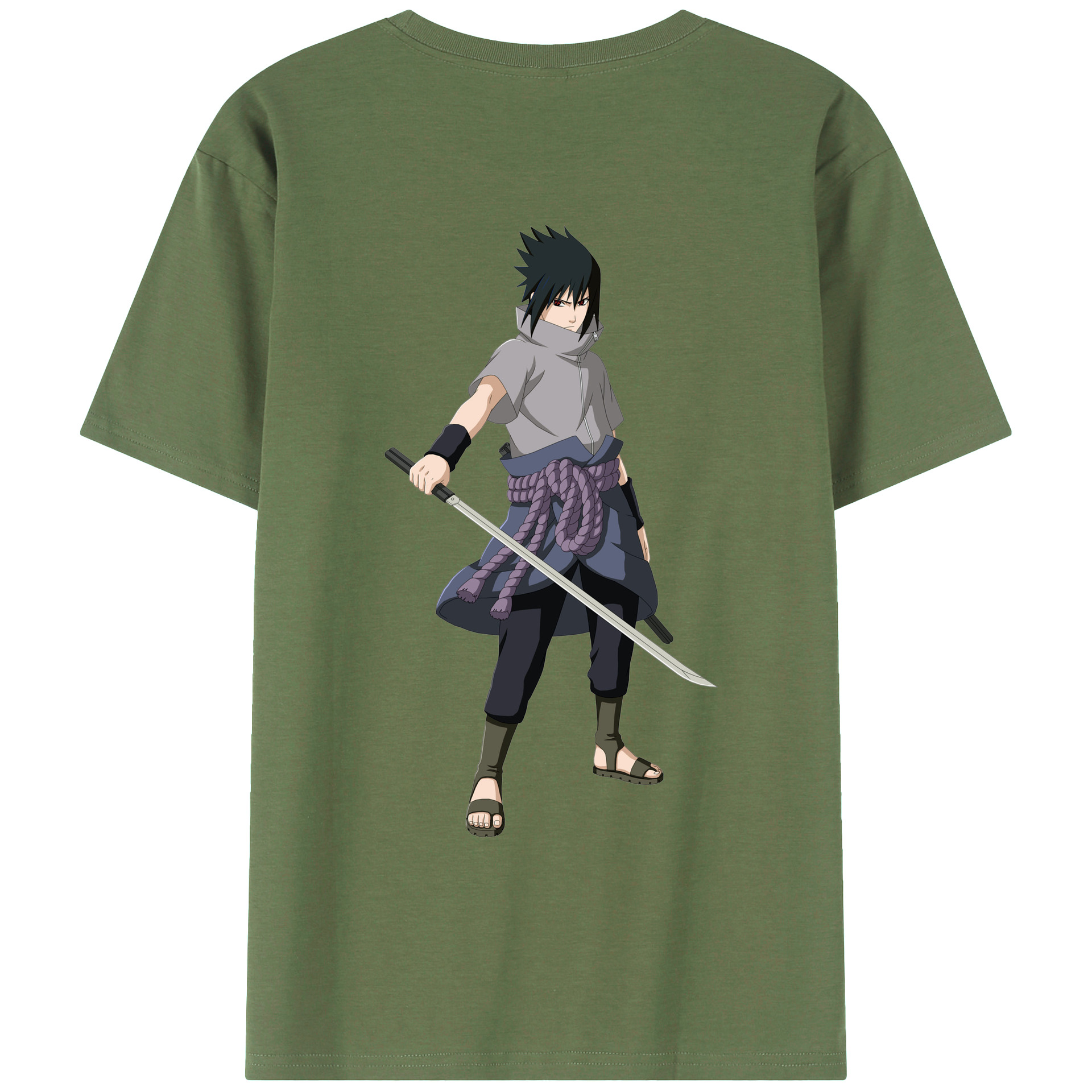 （画像用） NARUTO -ナルト- うちは サスケ Uchiha Sasuke 綿100％ メンズ半袖Tシャツ（バックプリント） 通気性